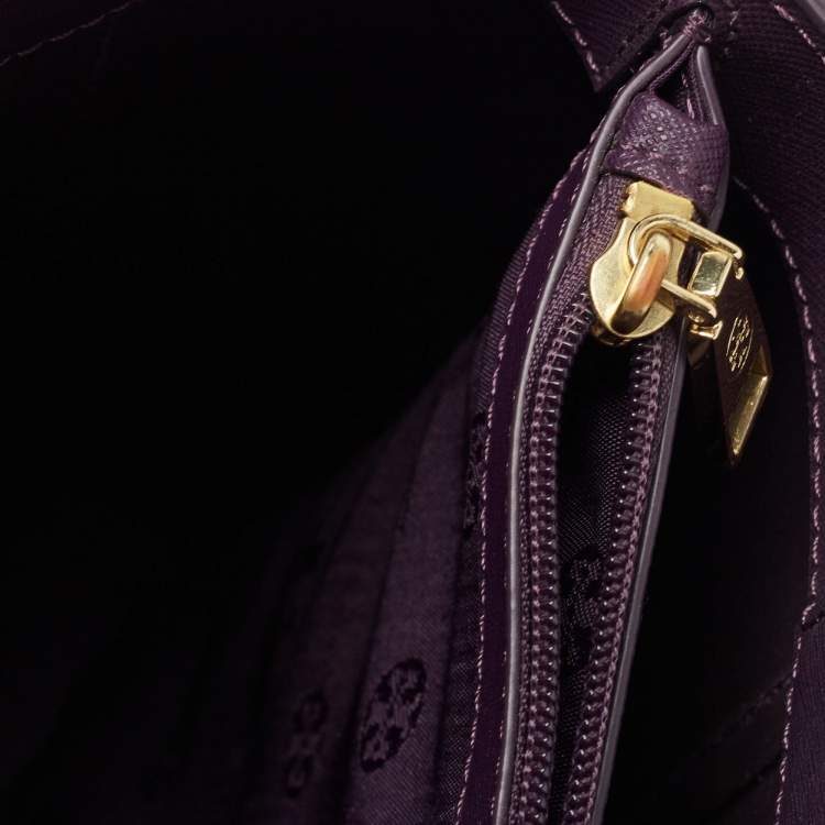 Pre Owned Tory Burch Purple Leather York Buckle Tote