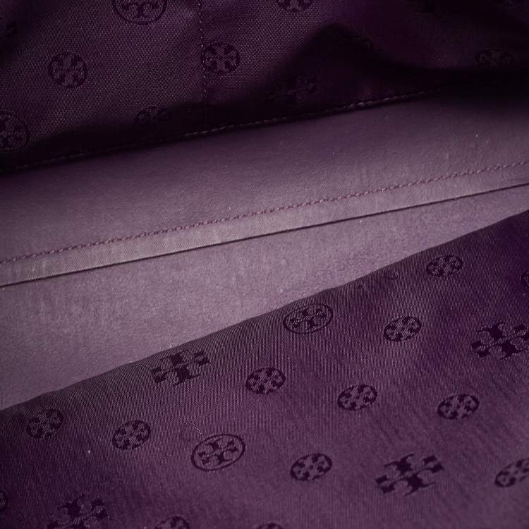 Pre Owned Tory Burch Purple Leather York Buckle Tote