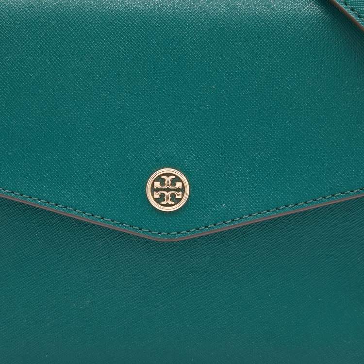 Pre Owned Tory Burch Green Leather Robinson Small Top Handle Bag