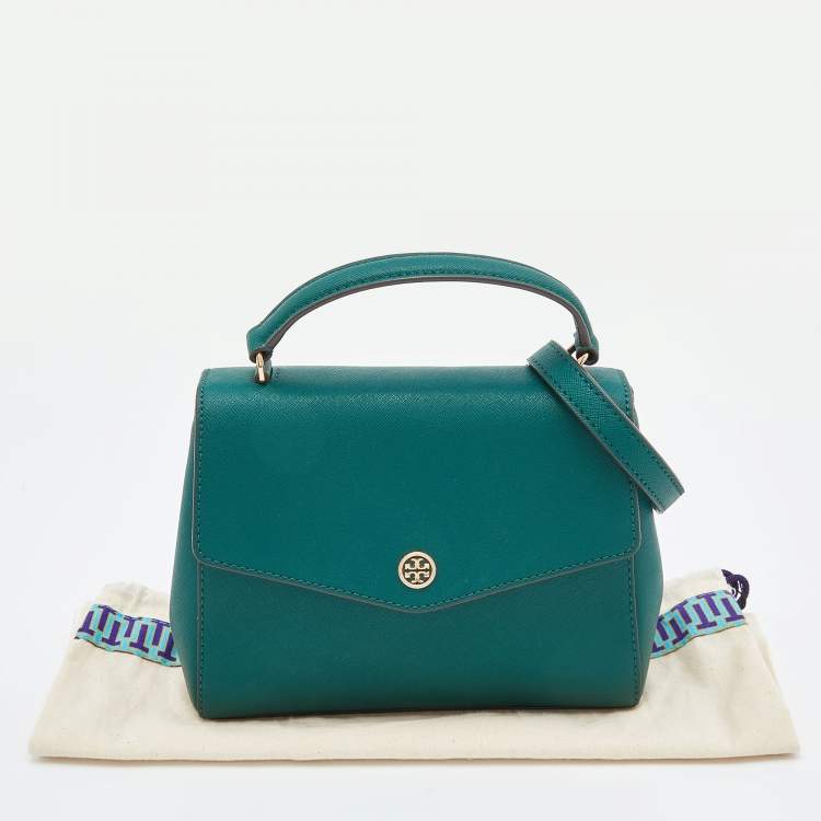Pre Owned Tory Burch Green Leather Robinson Small Top Handle Bag