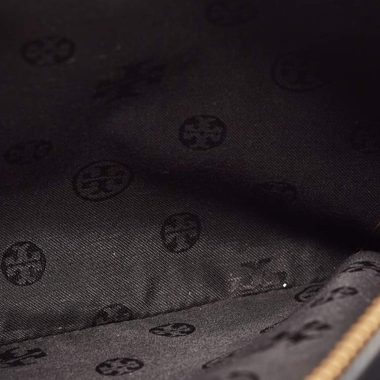 Pre Owned Tory Burch Black/Burgundy Saffiano Leather Robinson Double Zip Tote