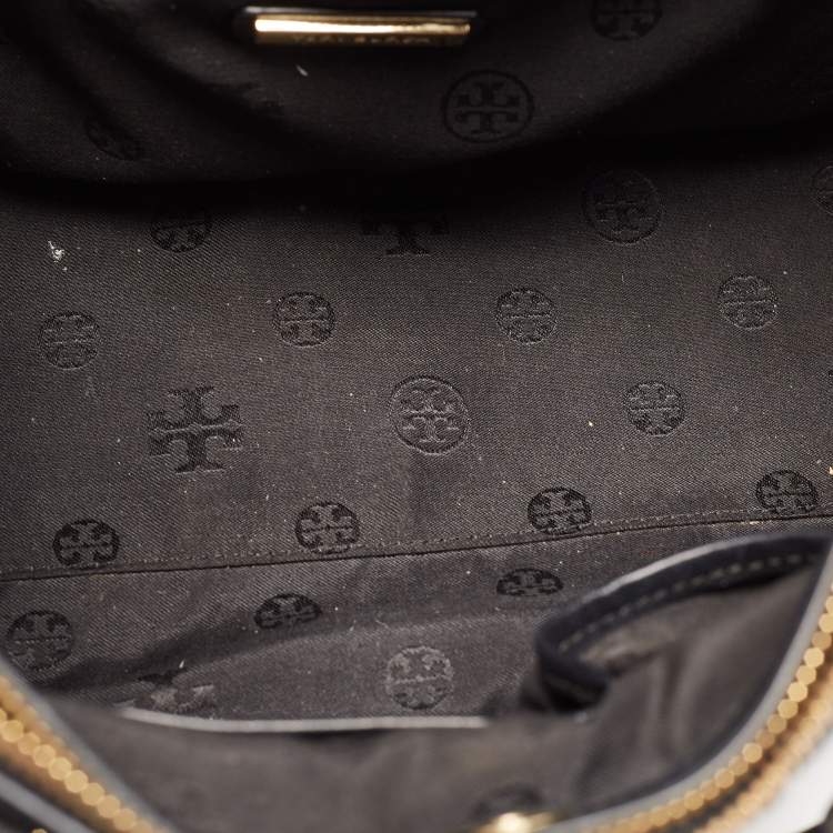 Pre Owned Tory Burch Black/Burgundy Saffiano Leather Robinson Double Zip Tote
