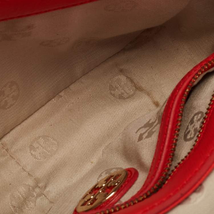 Pre Owned Tory Burch Orange Patent and Leather Mini Robinson Crossbody Bag