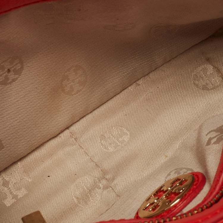 Pre Owned Tory Burch Orange Patent and Leather Mini Robinson Crossbody Bag