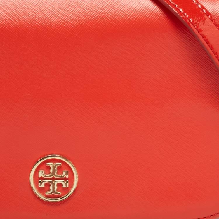 Pre Owned Tory Burch Orange Patent and Leather Mini Robinson Crossbody Bag