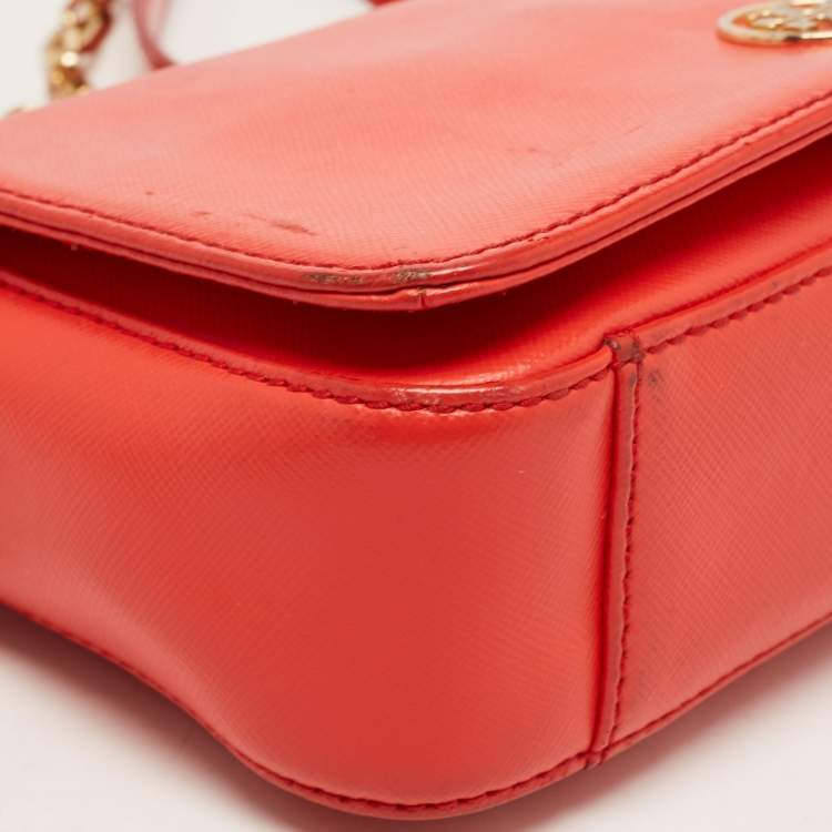 Pre Owned Tory Burch Orange Patent and Leather Mini Robinson Crossbody Bag