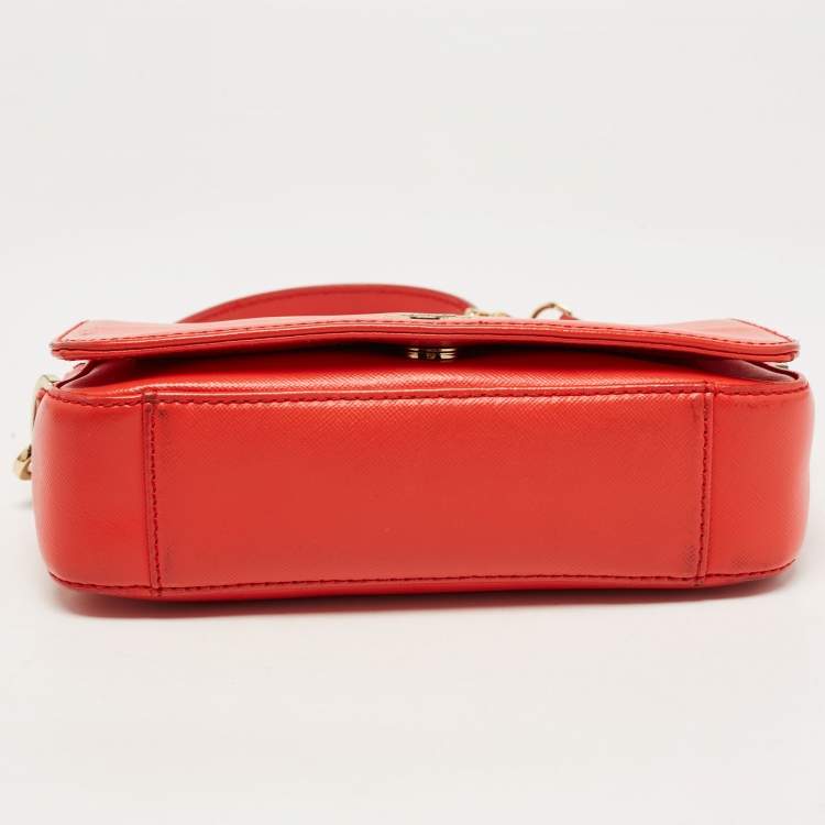 Pre Owned Tory Burch Orange Patent and Leather Mini Robinson Crossbody Bag