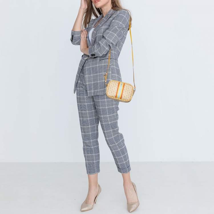 Pre Owned Tory Burch Yellow/Beige Coated Canvas Crossbody Bag