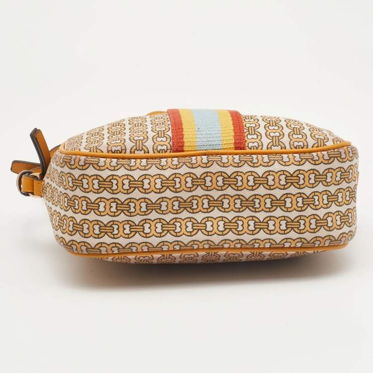 Pre Owned Tory Burch Yellow/Beige Coated Canvas Crossbody Bag
