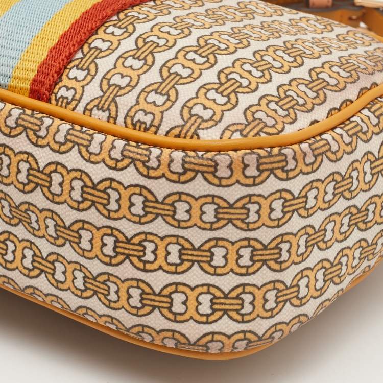 Pre Owned Tory Burch Yellow/Beige Coated Canvas Crossbody Bag