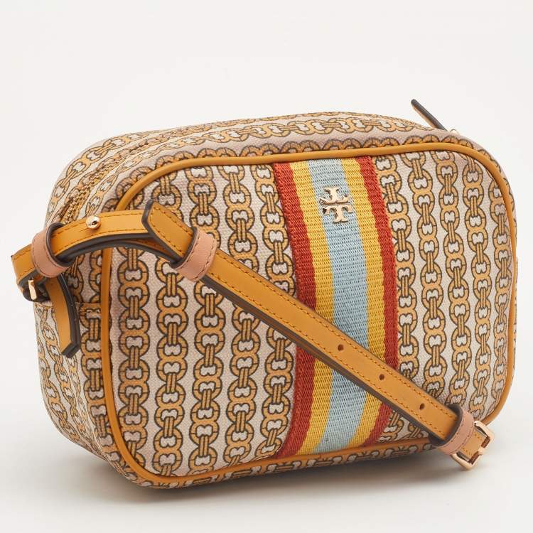 Pre Owned Tory Burch Yellow/Beige Coated Canvas Crossbody Bag