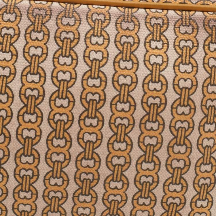 Pre Owned Tory Burch Yellow/Beige Coated Canvas Crossbody Bag