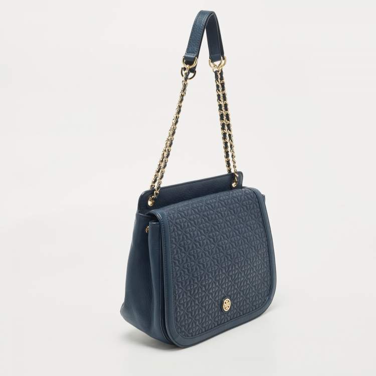 Pre Owned Tory Burch Navy Blue Quilted Leather Bryant Shoulder Bag