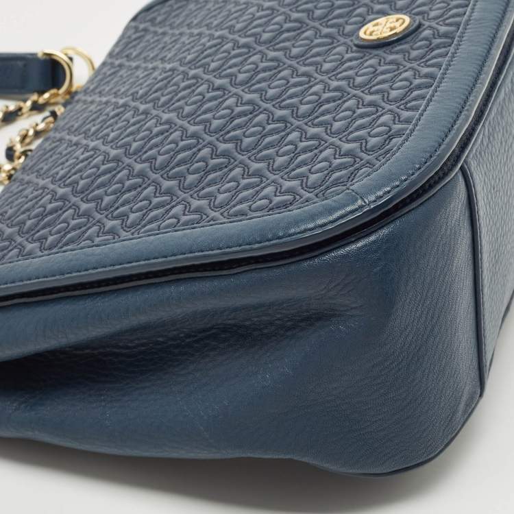 Pre Owned Tory Burch Navy Blue Quilted Leather Bryant Shoulder Bag