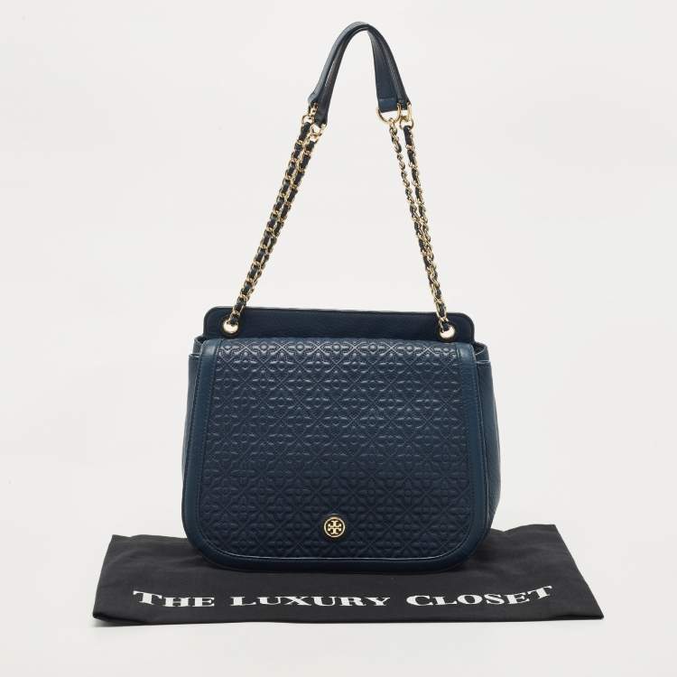 Pre Owned Tory Burch Navy Blue Quilted Leather Bryant Shoulder Bag