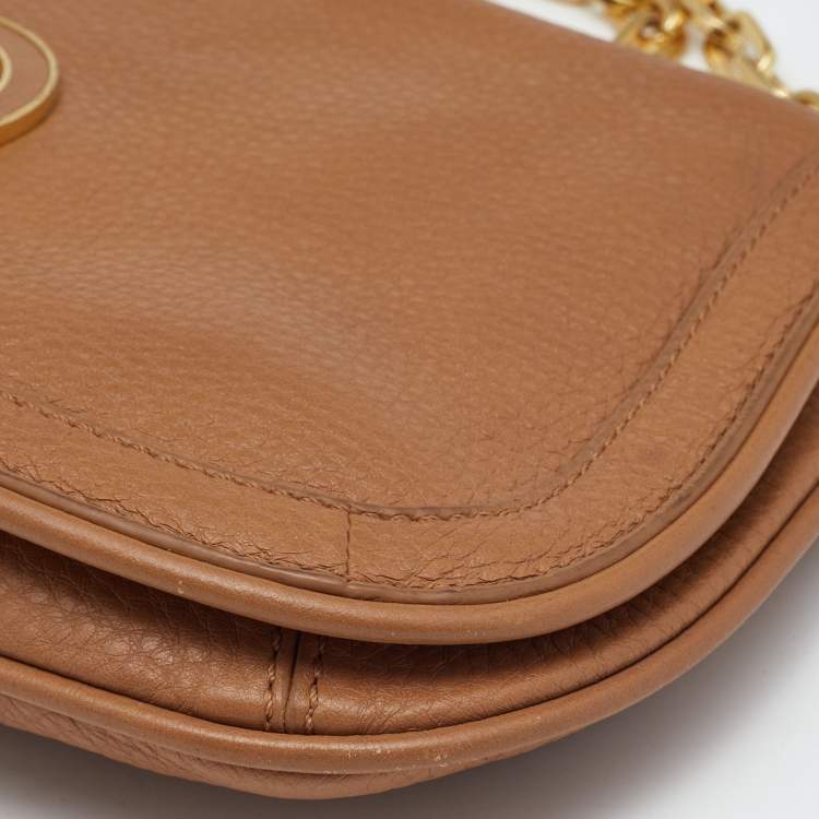 Pre Owned Tory Burch Tan Leather Amanda Logo Crossbody Bag