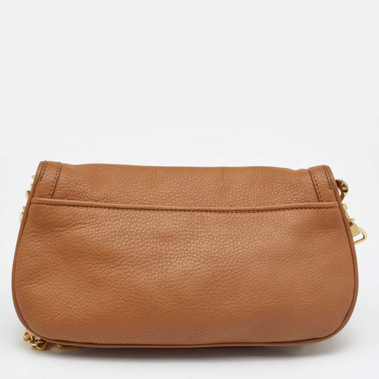 Pre Owned Tory Burch Tan Leather Amanda Logo Crossbody Bag