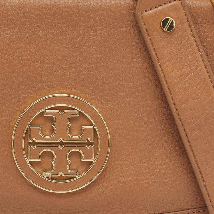 Pre Owned Tory Burch Tan Leather Amanda Logo Crossbody Bag