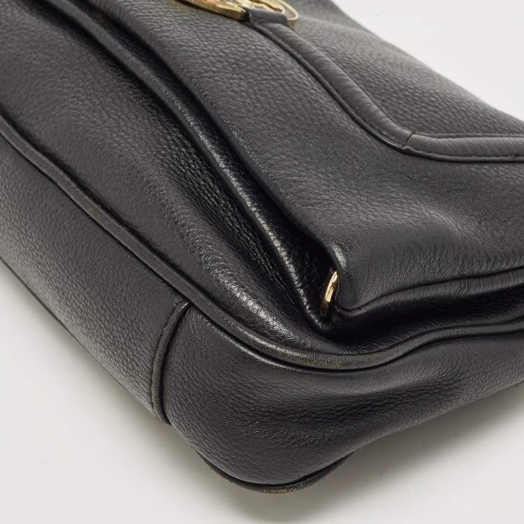 Pre Owned Tory Burch Black Leather Amanda Foldover Crossbody Bag