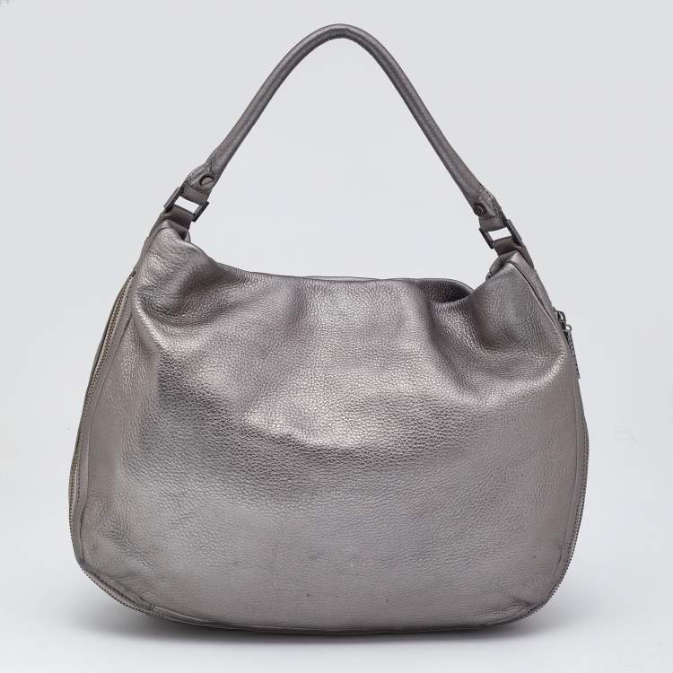 مملوكة مسبقًا Tory Burch Metallic Grey Soft Leather Double Expandable Zip Hobo