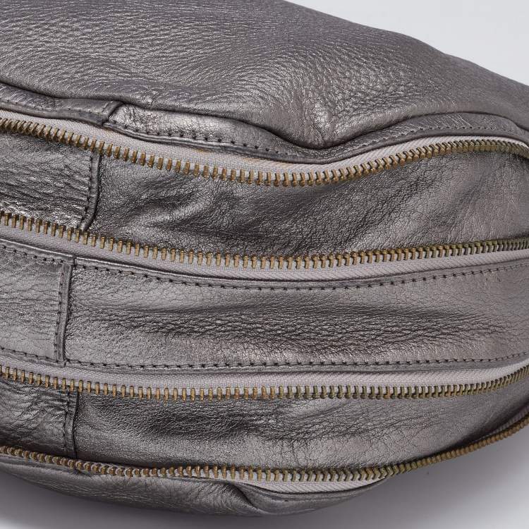 مملوكة مسبقًا Tory Burch Metallic Grey Soft Leather Double Expandable Zip Hobo