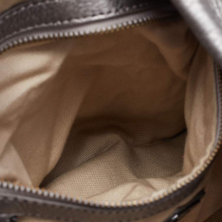 مملوكة مسبقًا Tory Burch Metallic Grey Soft Leather Double Expandable Zip Hobo