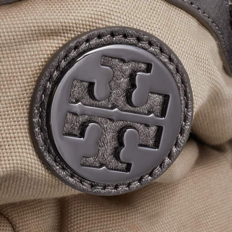 مملوكة مسبقًا Tory Burch Metallic Grey Soft Leather Double Expandable Zip Hobo