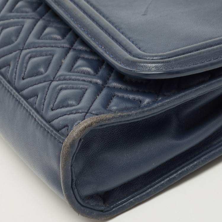 Pre Owned Tory Burch Navy Blue Leather Small Fleming Shoulder Bag