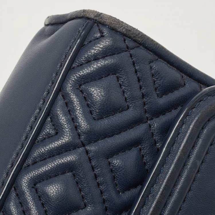 Pre Owned Tory Burch Navy Blue Leather Small Fleming Shoulder Bag