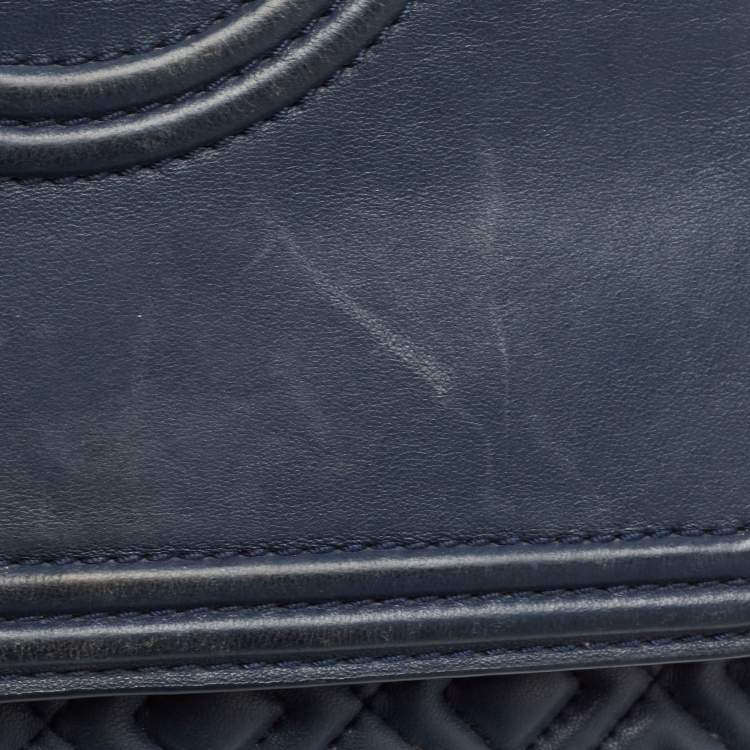 Pre Owned Tory Burch Navy Blue Leather Small Fleming Shoulder Bag