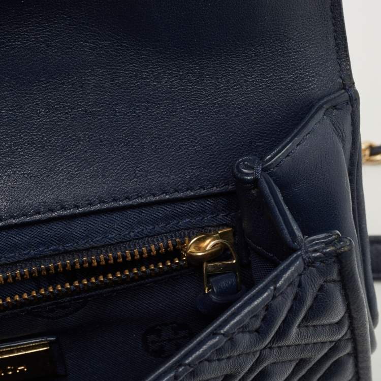 Pre Owned Tory Burch Navy Blue Leather Small Fleming Shoulder Bag