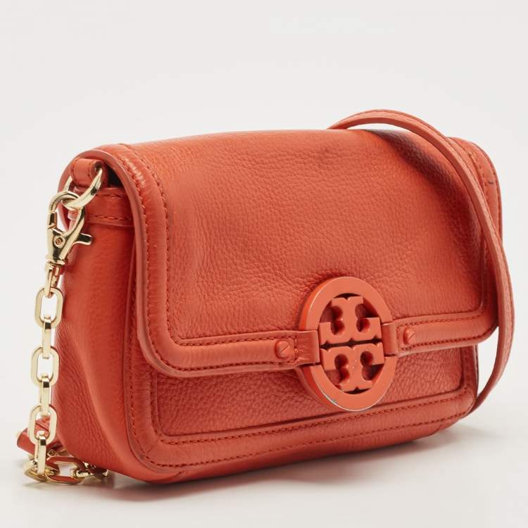 Pre Owned Tory Burch Orange Leather Amanda Crossbody Bag