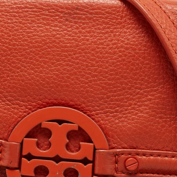 Pre Owned Tory Burch Orange Leather Amanda Crossbody Bag