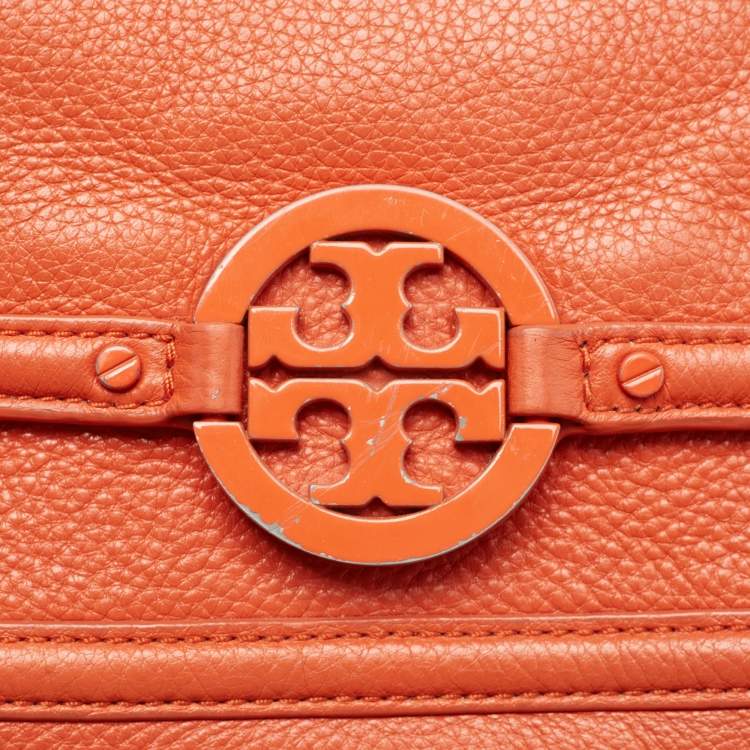 Pre Owned Tory Burch Orange Leather Amanda Crossbody Bag