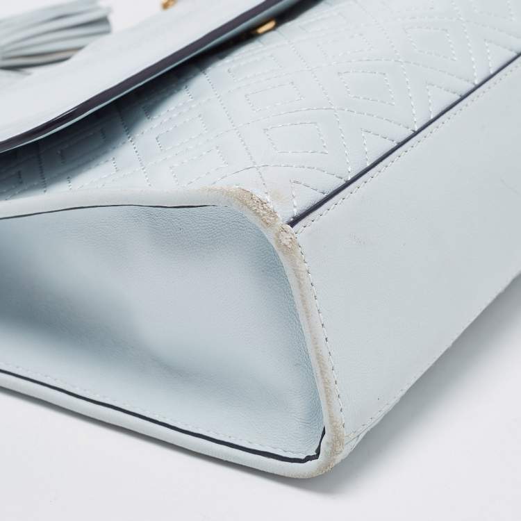 Pre Owned Tory Burch Pale Blue Leather Fleming Shoulder Bag