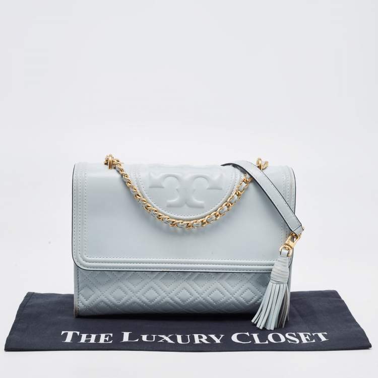 Pre Owned Tory Burch Pale Blue Leather Fleming Shoulder Bag