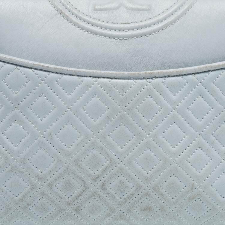 Pre Owned Tory Burch Pale Blue Leather Fleming Shoulder Bag