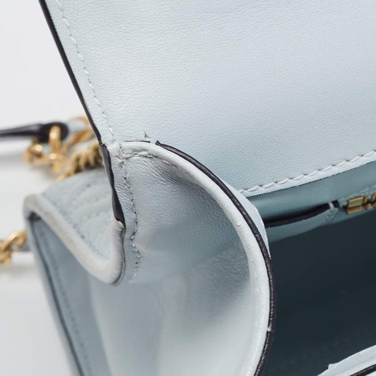 Pre Owned Tory Burch Pale Blue Leather Fleming Shoulder Bag