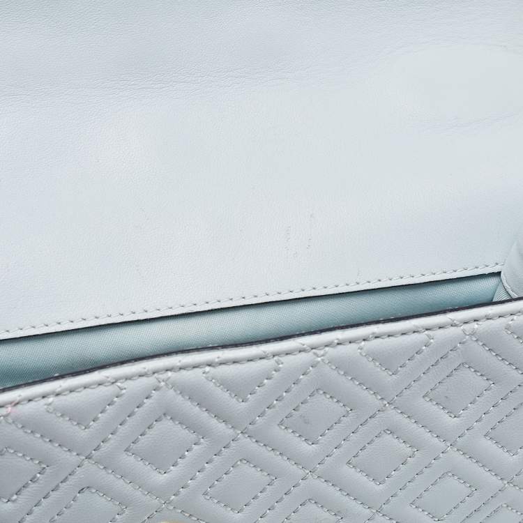 Pre Owned Tory Burch Pale Blue Leather Fleming Shoulder Bag