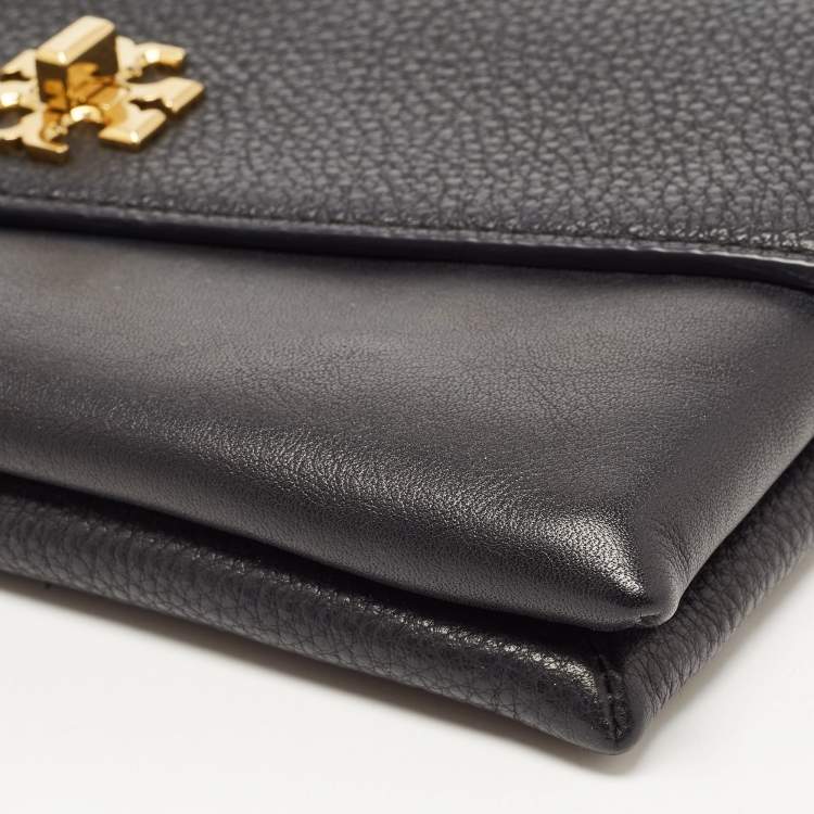 Pre Owned Tory Burch Black Leather Kira Chain Clutch