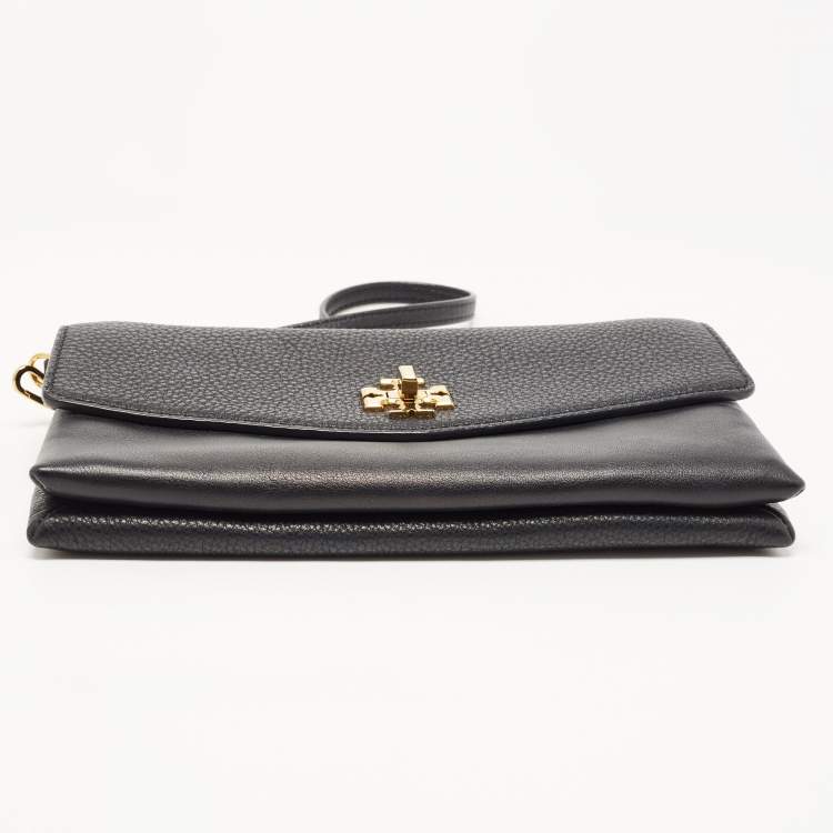 Pre Owned Tory Burch Black Leather Kira Chain Clutch