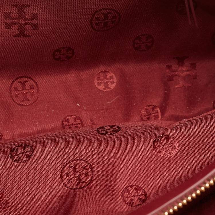 Pre Owned Tory Burch Dark Red Quilted Leather Fleming Chain Tote
