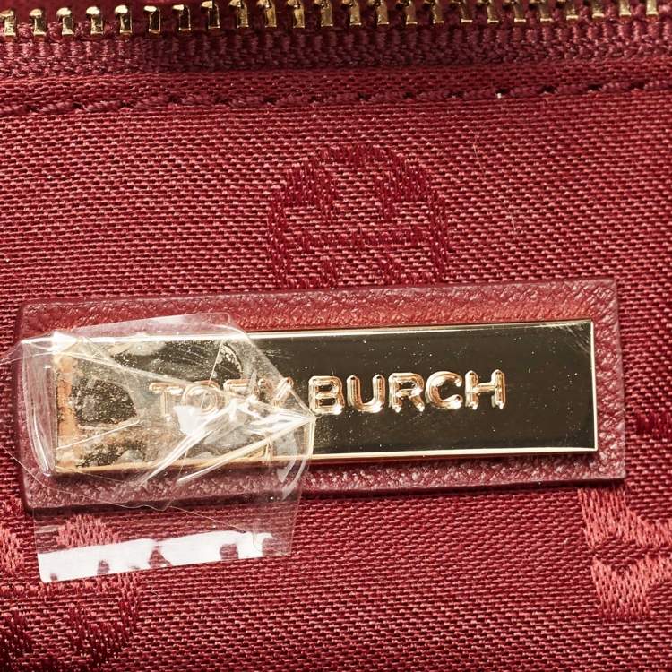 Pre Owned Tory Burch Dark Red Quilted Leather Fleming Chain Tote