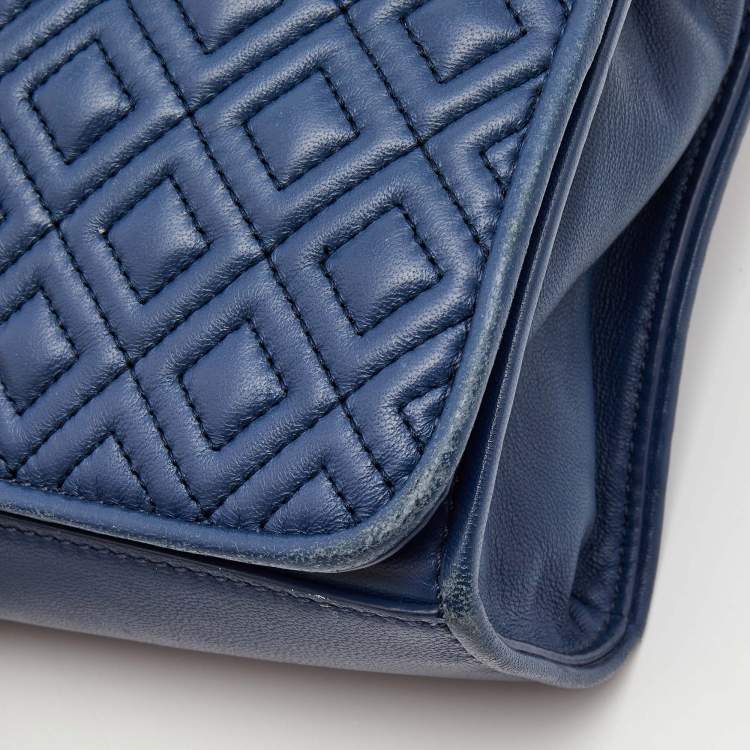 Pre Owned Tory Burch Blue Leather Medium Fleming Shoulder Bag