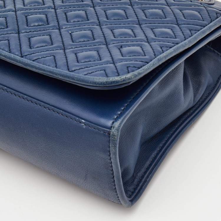 Pre Owned Tory Burch Blue Leather Medium Fleming Shoulder Bag