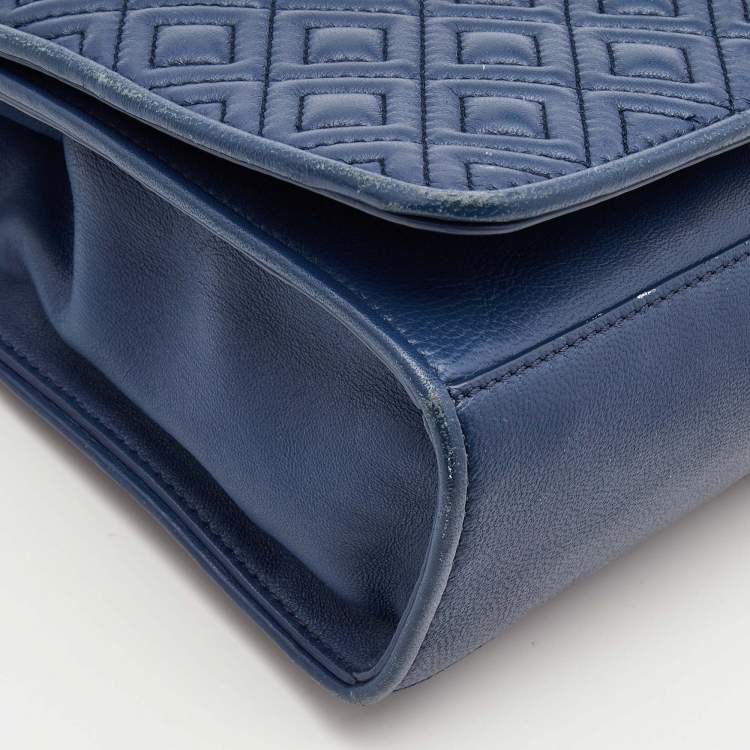 Pre Owned Tory Burch Blue Leather Medium Fleming Shoulder Bag