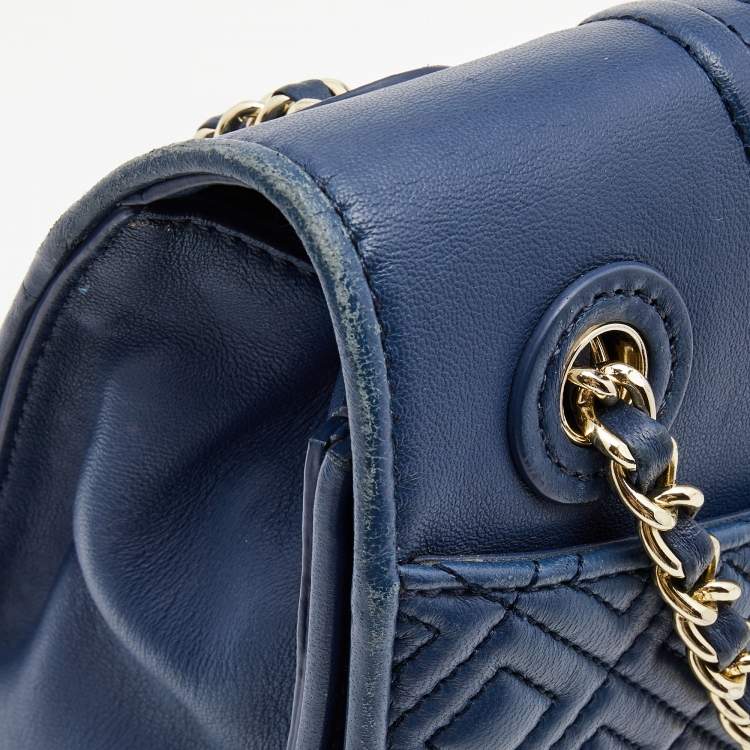 Pre Owned Tory Burch Blue Leather Medium Fleming Shoulder Bag
