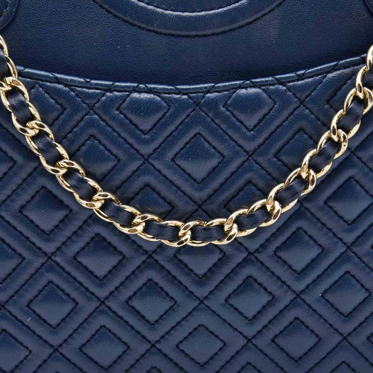Pre Owned Tory Burch Blue Leather Medium Fleming Shoulder Bag