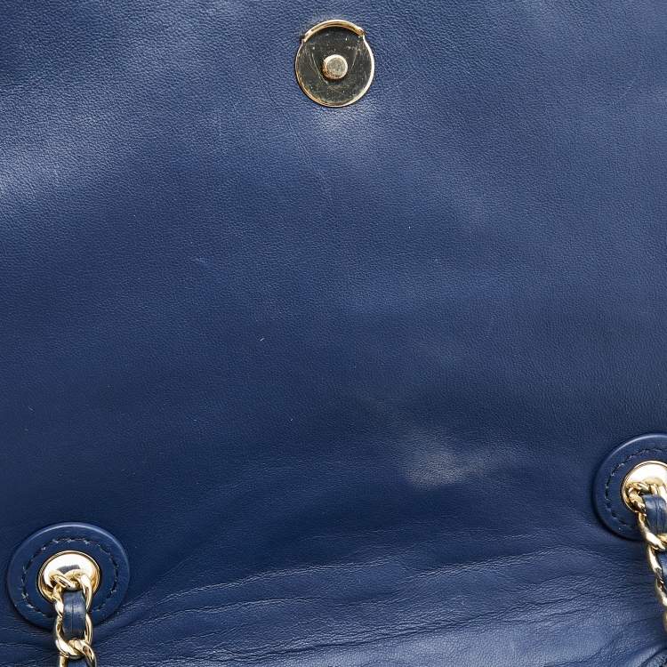 Pre Owned Tory Burch Blue Leather Medium Fleming Shoulder Bag