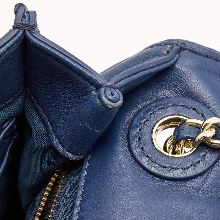 Pre Owned Tory Burch Blue Leather Medium Fleming Shoulder Bag